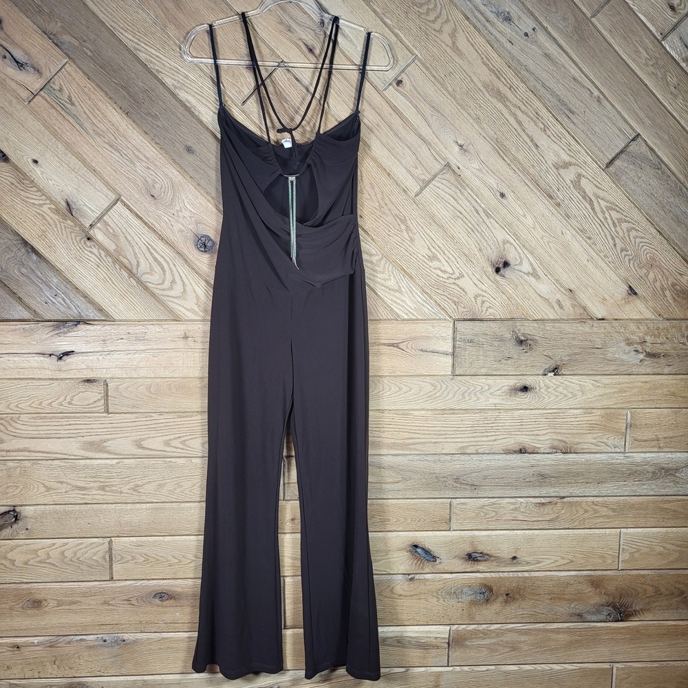 Vintage Perseption Jumpsuit Wide Leg Womens Size M Open Back Tassel Brown USA